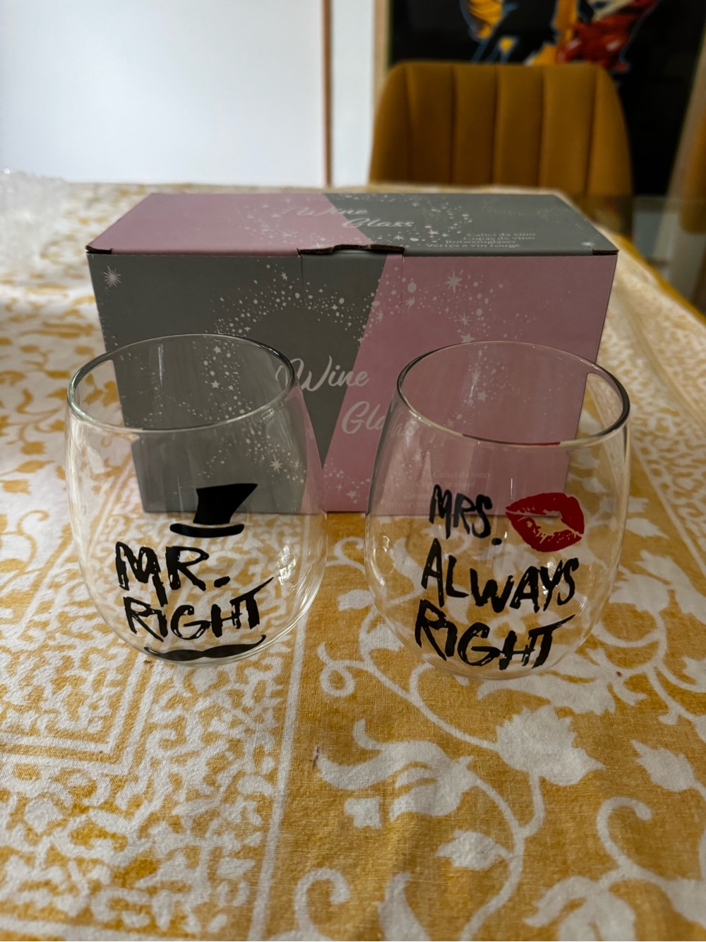 Mr. & Mrs. Always Right Wine Glass Set NWT